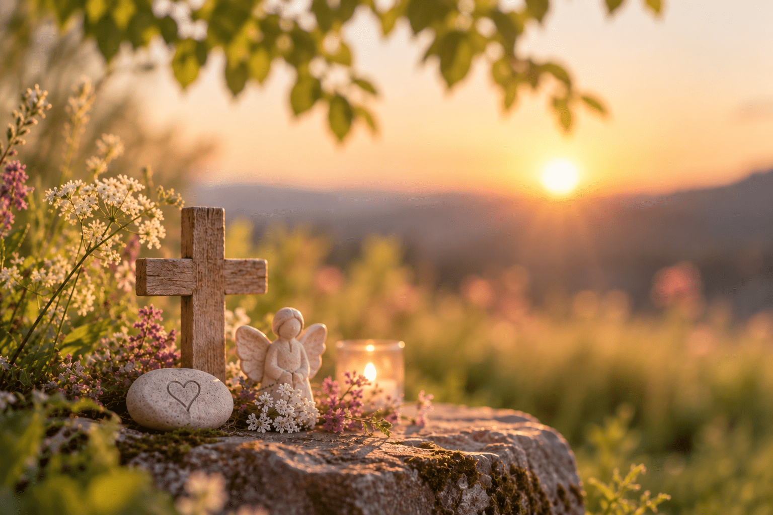 Friedvolle Gedenkstätte im Abendlicht
